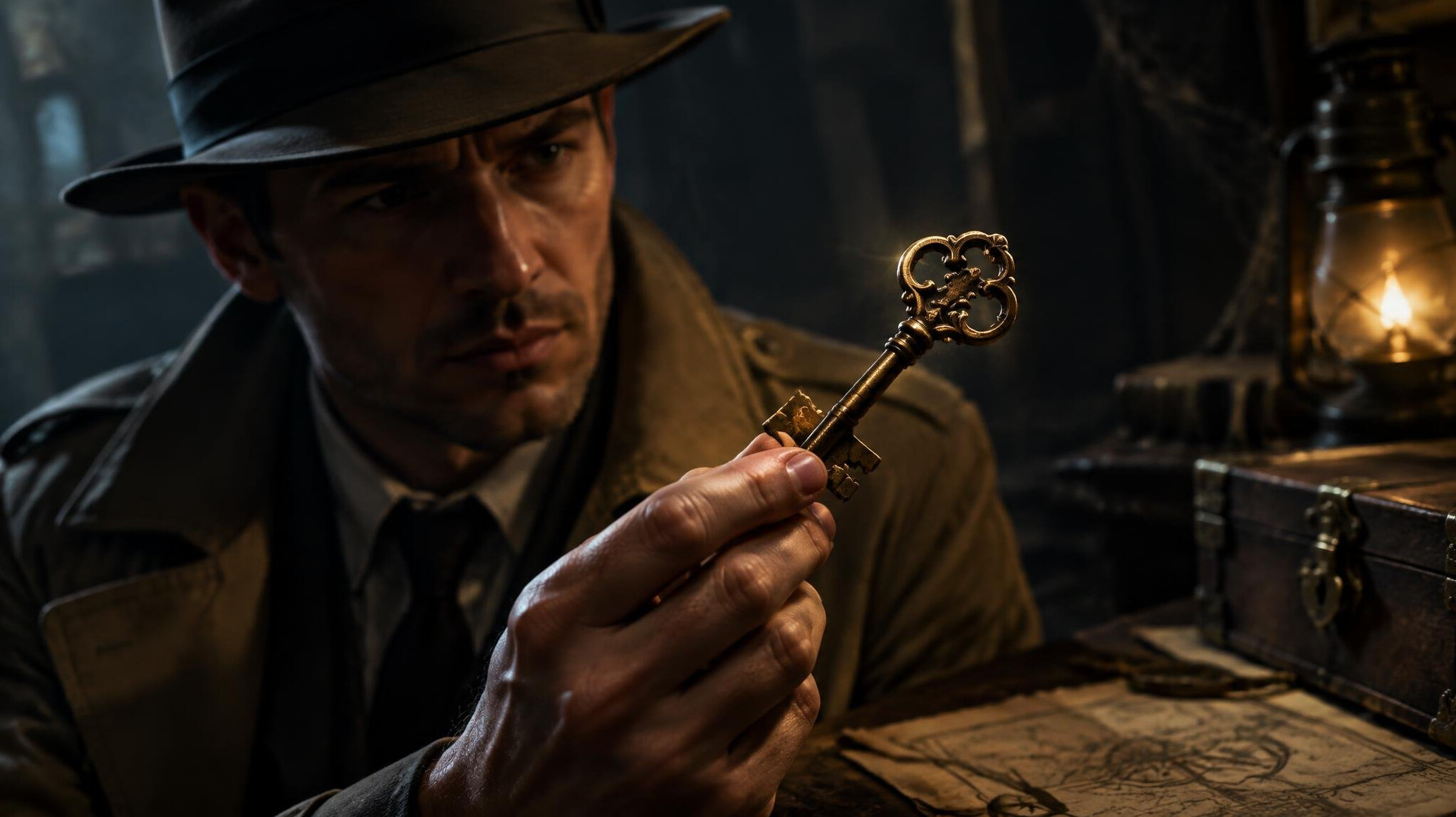detective holding old key