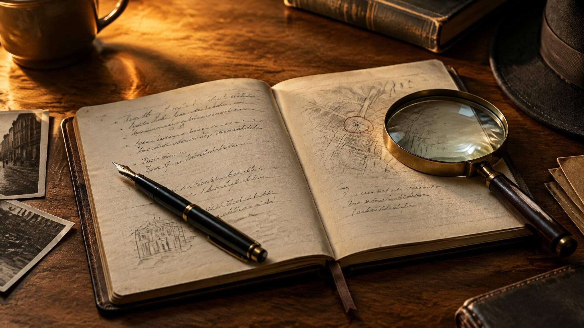 Notebook and pen on a wooden desk
